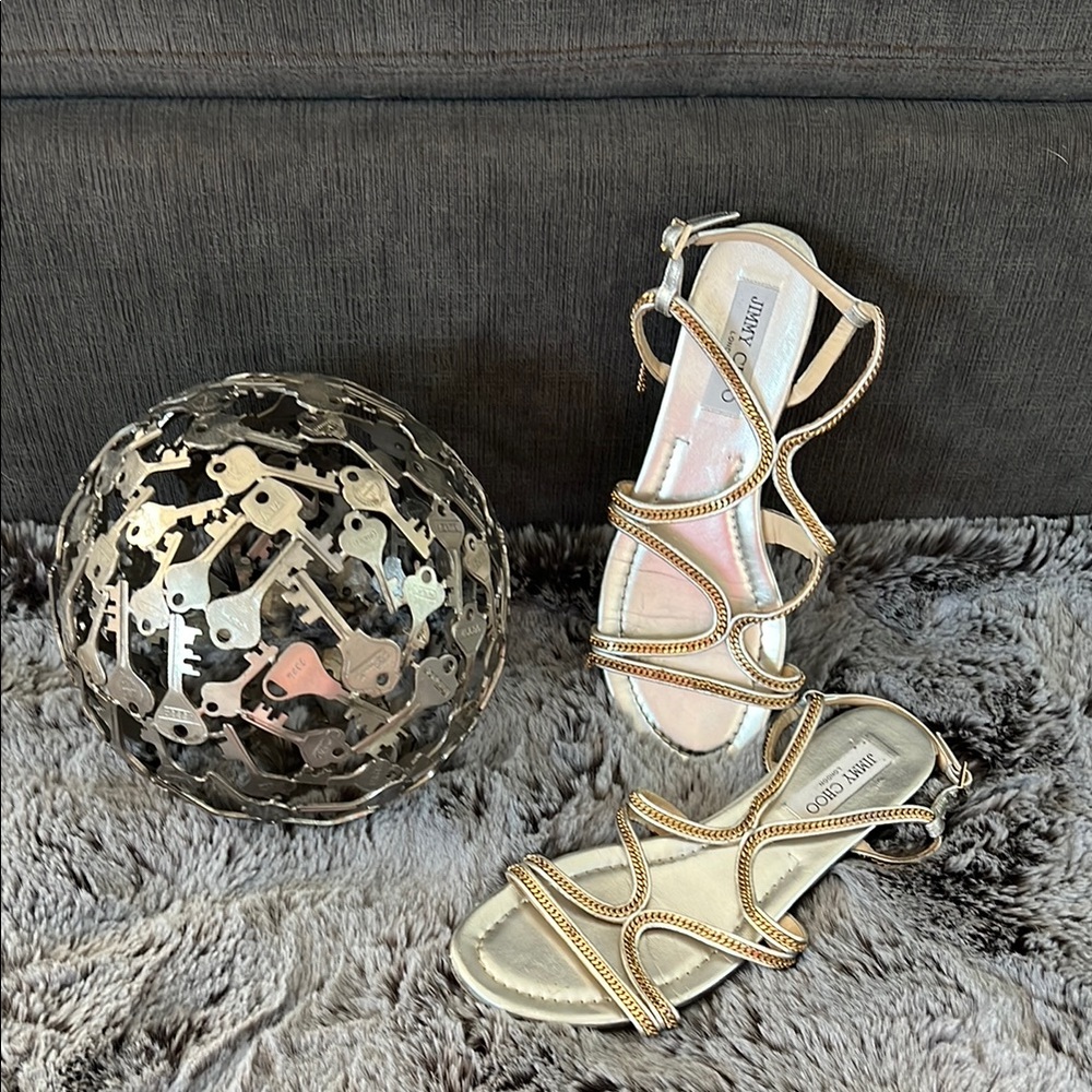Jimmy Choo Metallic Gold Sandals - Picture 3 of 16